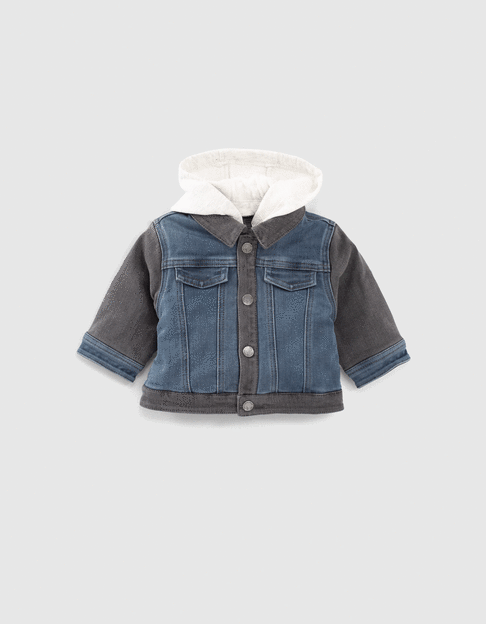 Baby boys’ blue denim/check reversible jacket