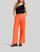 Pantal&oacute;n de traje naranja algod&oacute;n lino mujer-1