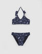 Maillot de bain 2 pièces marine imprimé surf-rock fille-1