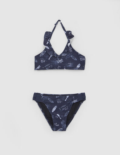 Marineblauer Mädchenbikini mit Surf-Rocker-Print - IKKS