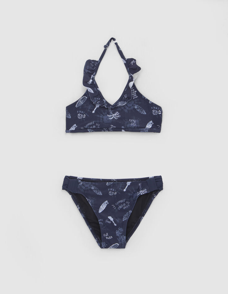 Maillot de bain 2 pièces marine imprimé surf-rock fille-1