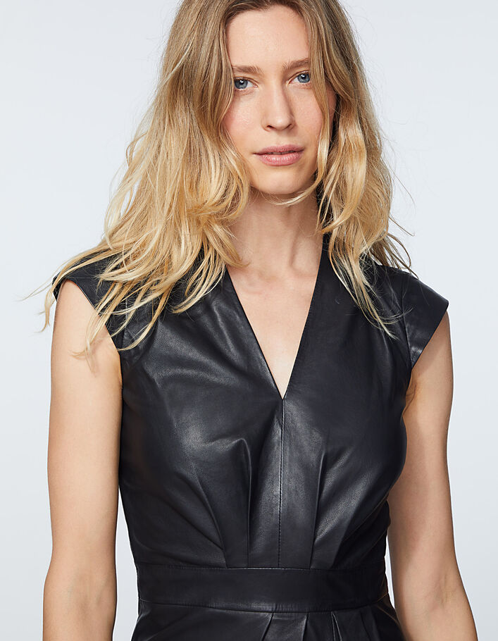 Robe noire cintrée en cuir d'agneau femme-4