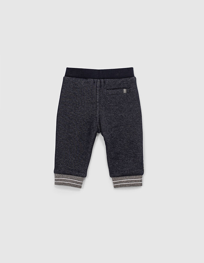 Baby boys' navy knit trousers with stripped ribbing - IKKS