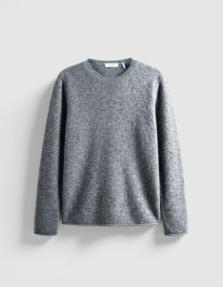 Pull manches longues marine tricot moulin&eacute; Homme-5