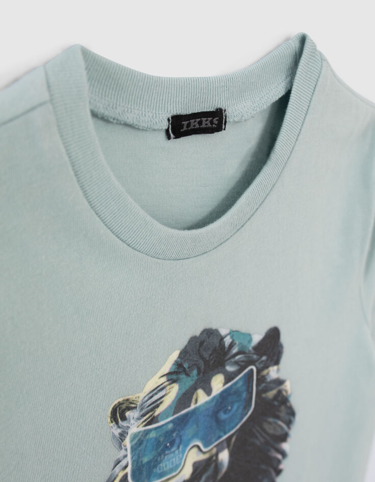 Boys’ aqua green camouflage lion image T-shirt-5