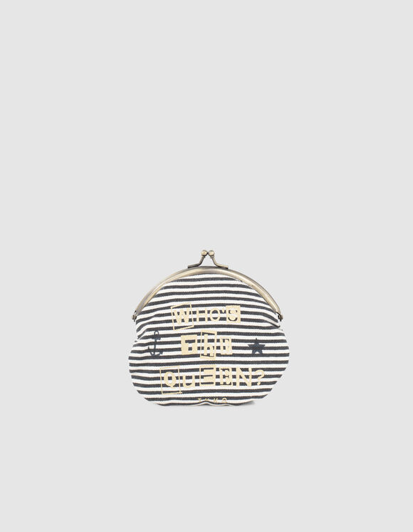 Girls’ ecru purse-shaped bag with navy stripes