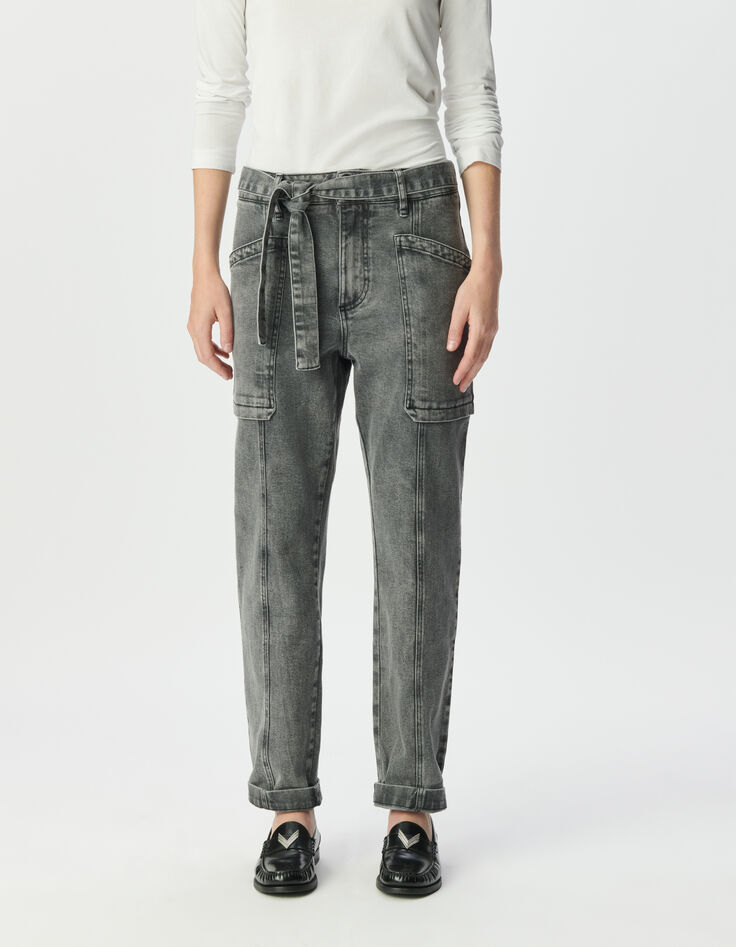 Jean battle gris ceinturé 7/8e Sélène Femme-2