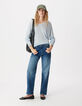 Pull encolure V bleu ciel 100% laine Femme-2
