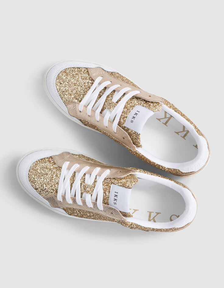 Baskets blanches cuir et paillettes dorées Femme-7