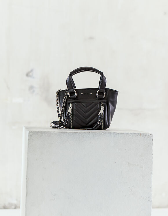 Schwarze Damencabastasche LE 1440 NANO Leather Story aus einem Alternativmaterial zu Leder mit Fischgrätensteppung