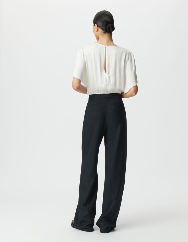 Women’s navy mixed fabric jumpsuit with white top-3 Women’s navy mixed fabric jumpsuit with white top-3