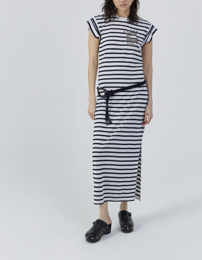 Women’s navy sailor stripe long dress - IKKS
