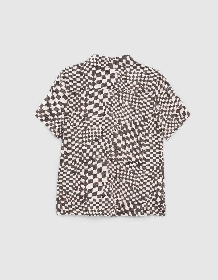Boys’ beige Lenzing™ Ecovero™ viscose shirt with black checkerboard - IKKS