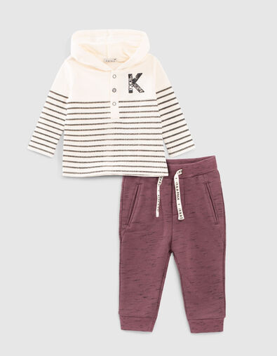 Baby boys’ ecru T-shirt and purple joggers outfit - IKKS