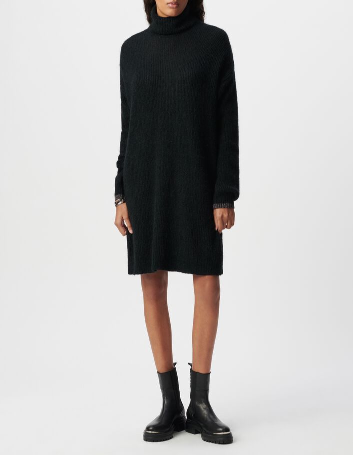 Robe Pull Noire Femme Robe Pull Noire Tricot Côtelé Col Roulé