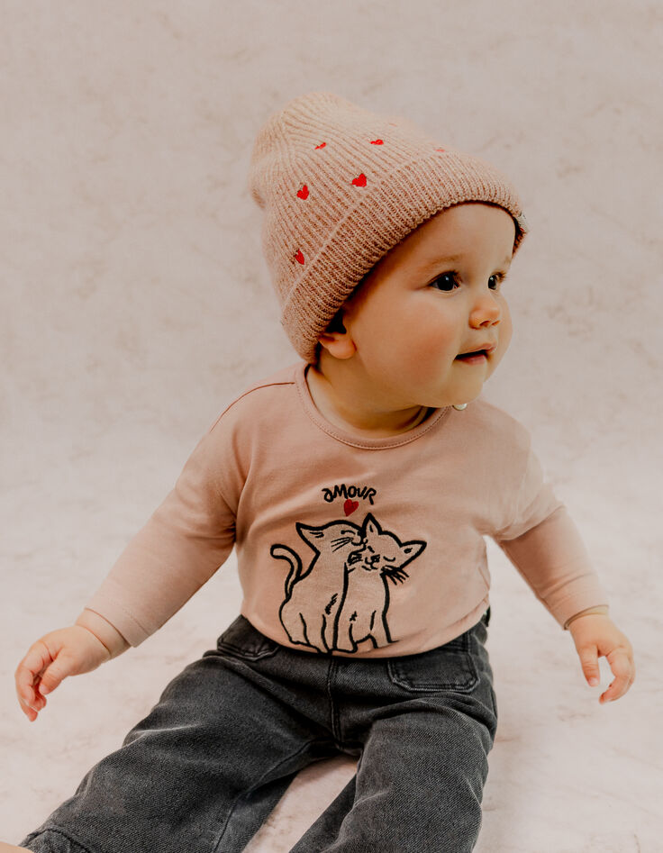 Roze t-shirt biologisch katoen geborduurd babymeisje-1