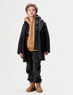 Boys’ navy check coat with hooded facing-8