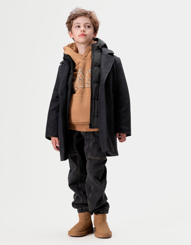 Boys’ navy check coat with hooded facing-8