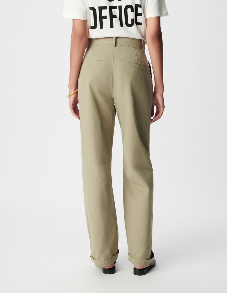 Women's khaki balloon pants with darts-3