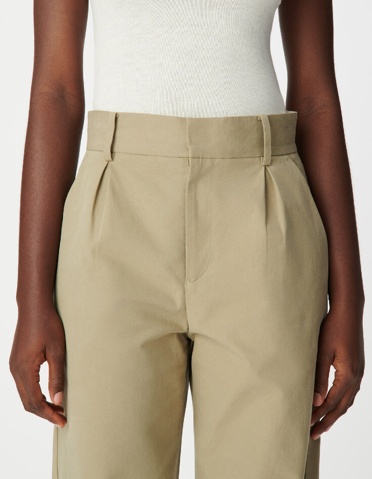 Khakifarbene Damen Ballonhose mit Abn&auml;hern-5