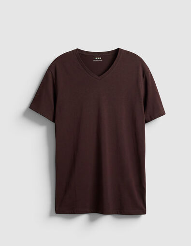 Camiseta marr&oacute;n cuello pico slub para hombre - IKKS