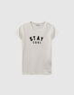Tee-shirt en coton bio écru  visuel message femme-6