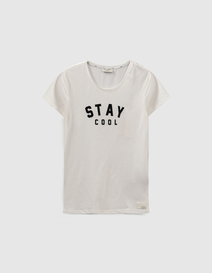 Cremeweißes Damen-T-Shirt aus Biobaumwolle mit Schriftzug - IKKS