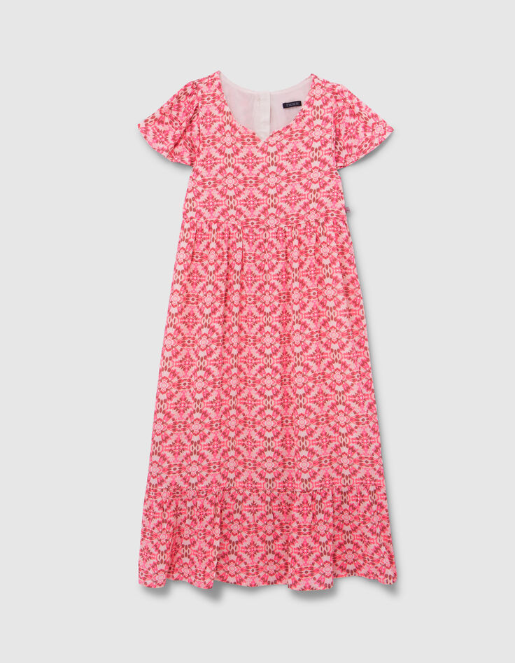 Robe longue rose imprimé ethnique fille-2