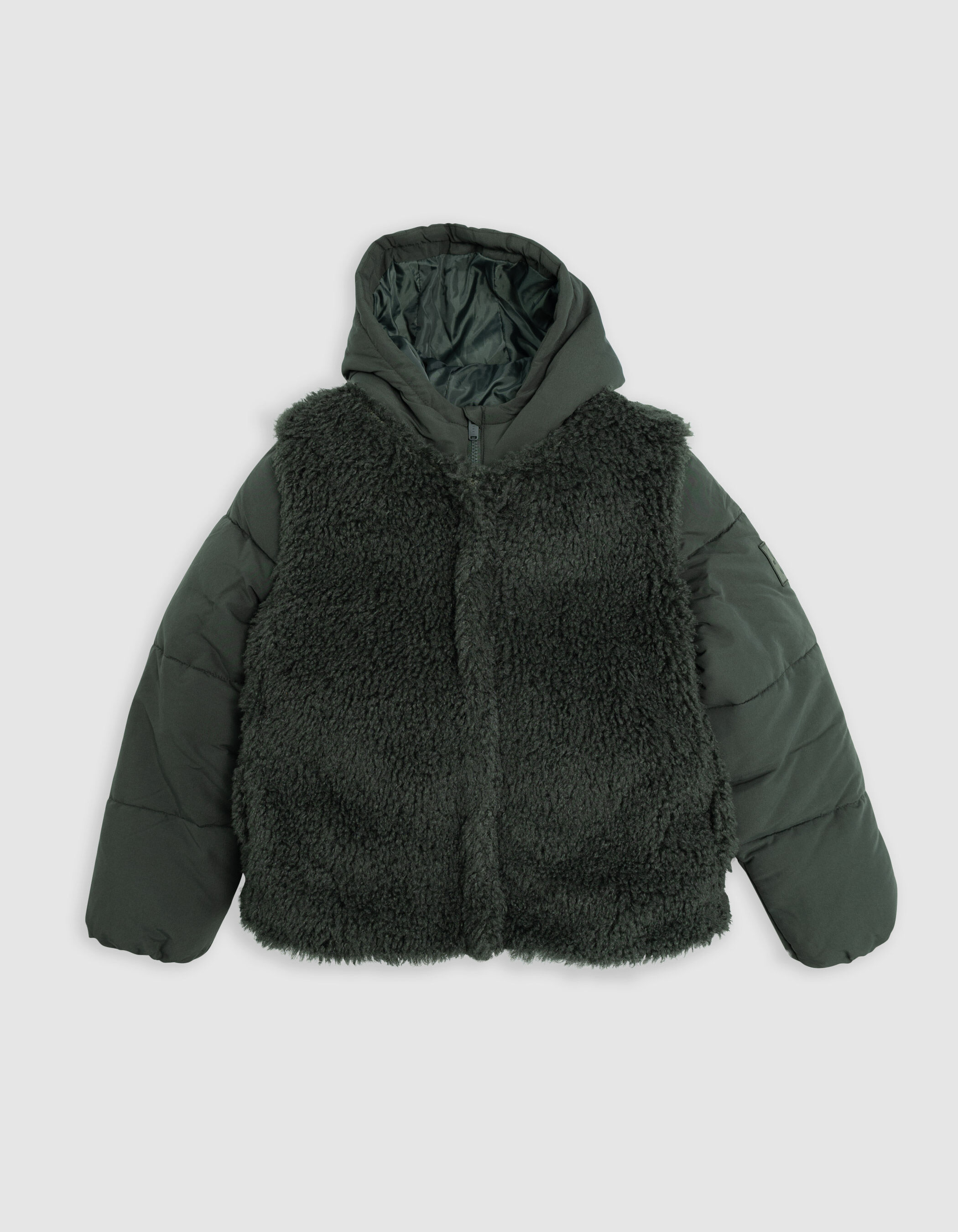 Girl s 2 in 1 khaki down jacket with sherpa vest IKKS