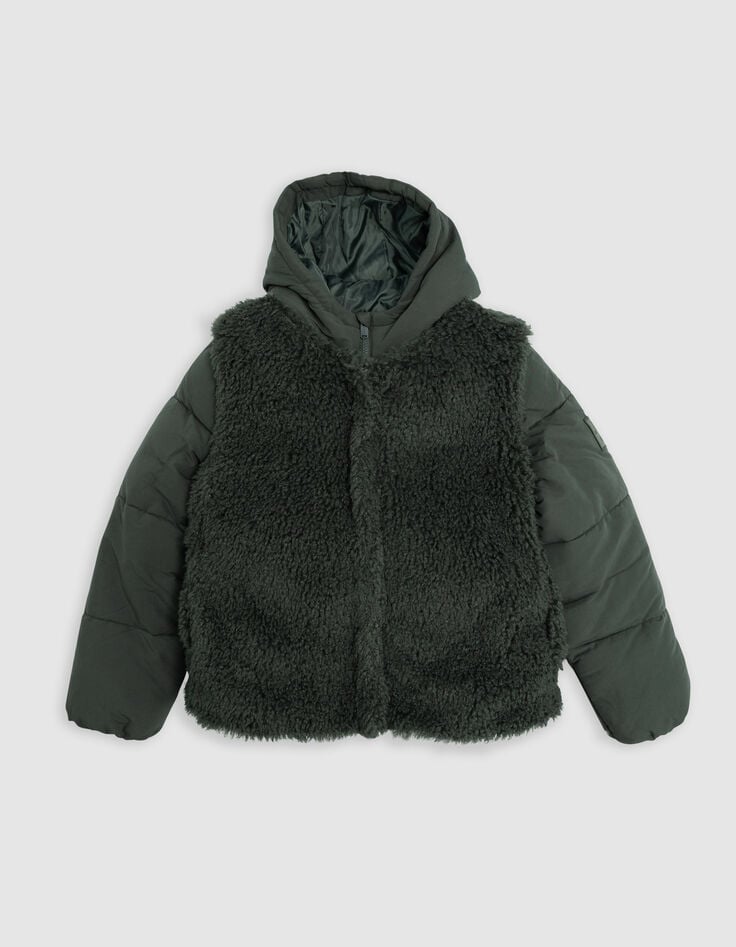Doudoune 2-en-1 kaki avec gilet sherpa fille-1