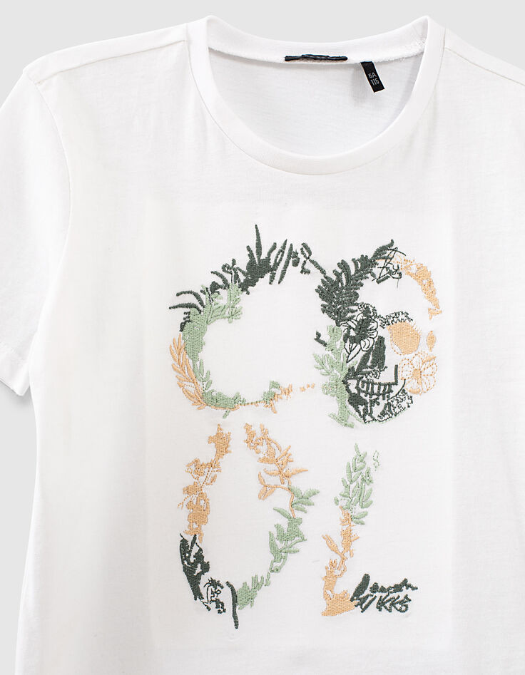 Weißes Jungen-T-Shirt mit gesticktem Skull, Bio -3 Weißes Jungen-T-Shirt mit gesticktem Skull, Bio -3