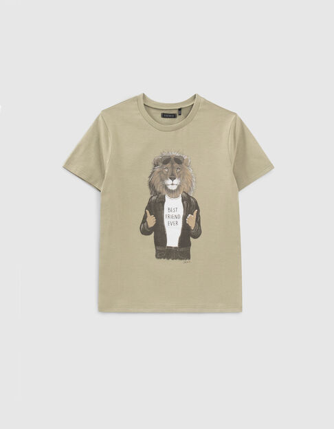 Kaki T-shirt opdruk leeuw met jack jongens