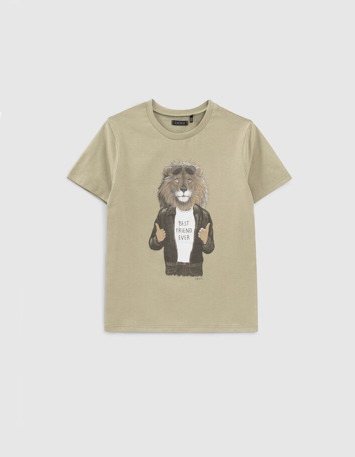 Boys’ khaki lion wearing a jacket image T-shirt - IKKS