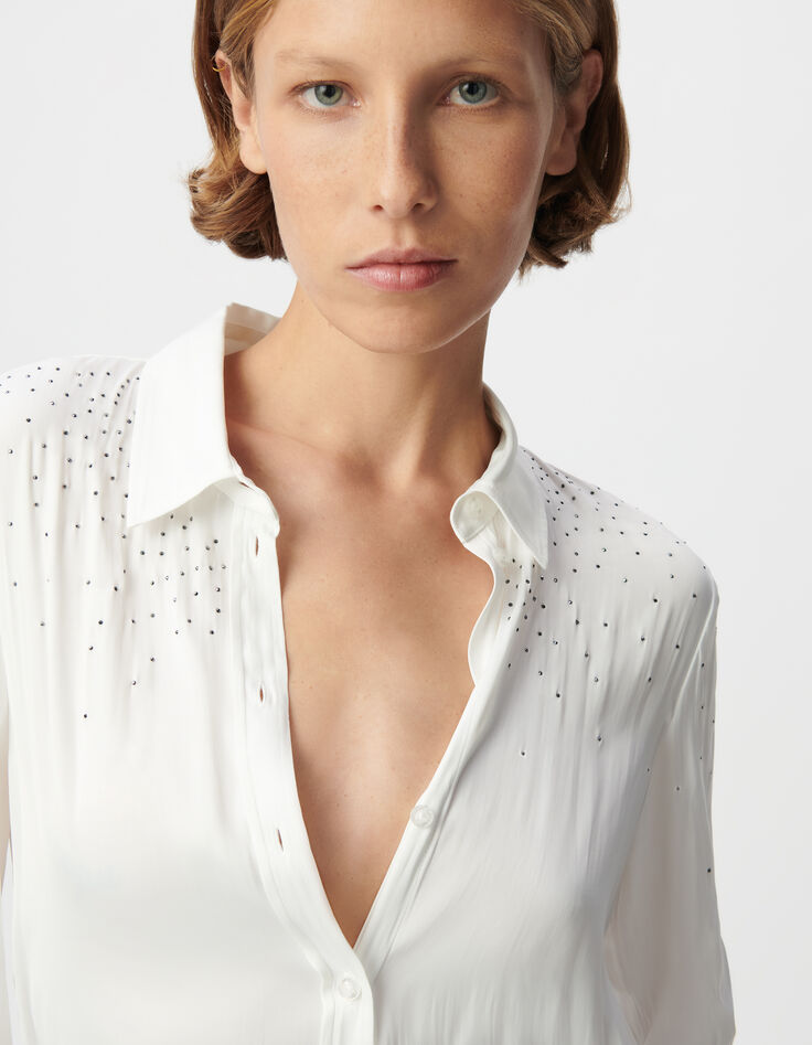 Chemise blanche polyester recyclé décor strass Femme-5