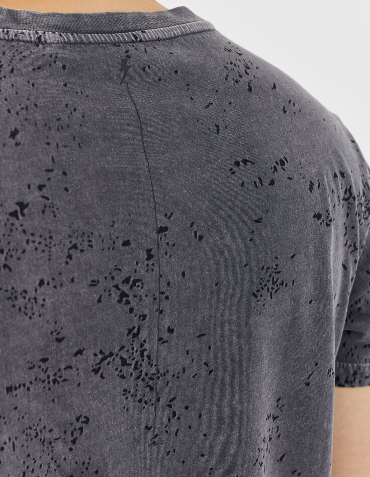 Mittelgraues Herren-T-Shirt, Tie-and-Dye-Tachismus-Effekt-5 Mittelgraues Herren-T-Shirt, Tie-and-Dye-Tachismus-Effekt-5