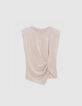 Camiseta sin mangas efecto drapeado beige Mujer-4