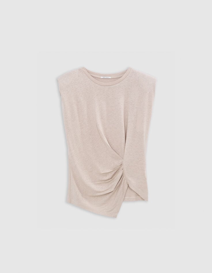 Camiseta sin mangas efecto drapeado beige Mujer-4 Camiseta sin mangas efecto drapeado beige Mujer-4