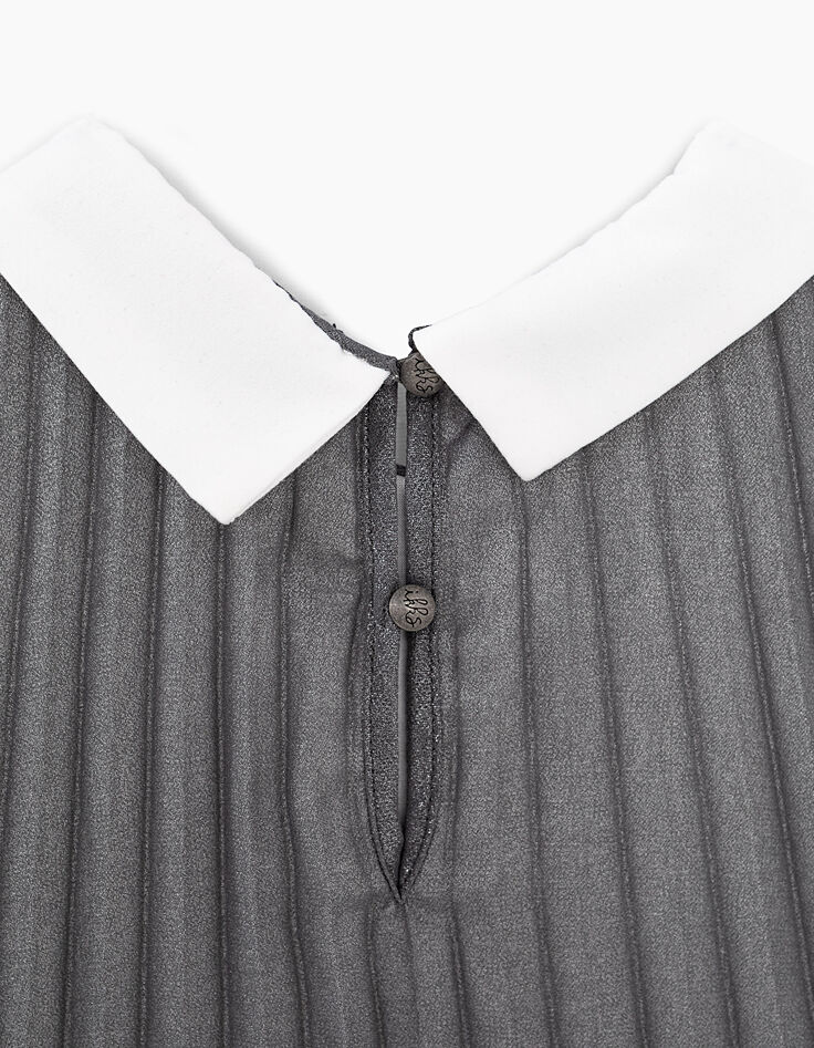 Robe argent plissée à col blanc fille-6 Robe argent plissée à col blanc fille-6