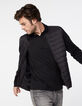 Schwarze Herrensteppjacke mit Strickärmeln und -rücken-1