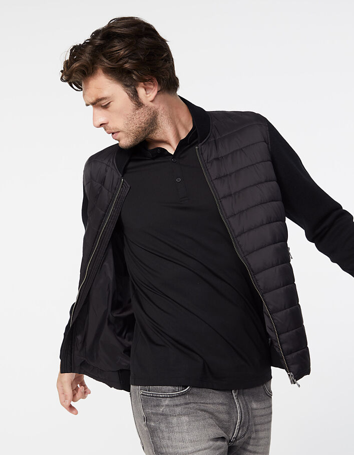 Schwarze Herrensteppjacke mit Strickärmeln und -rücken-1