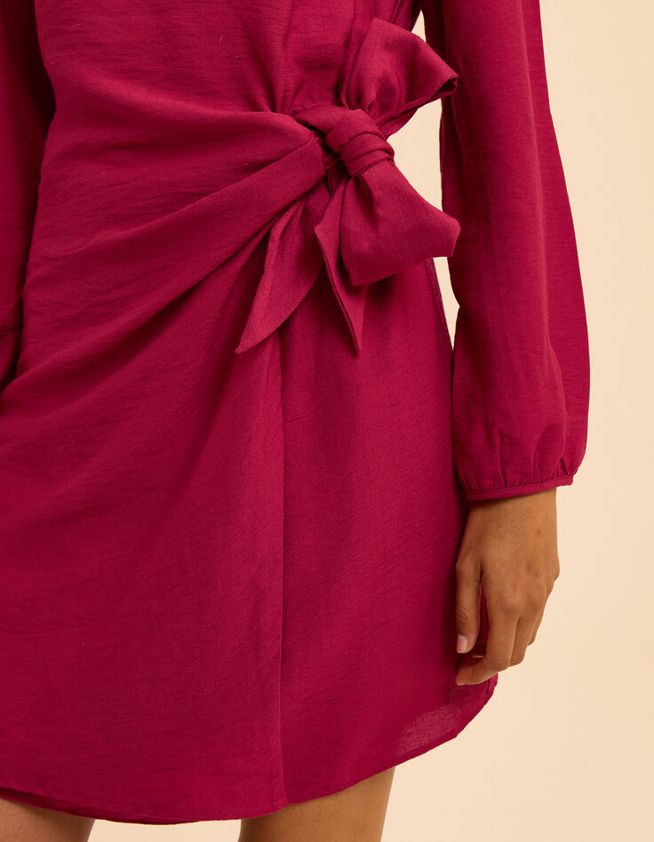 Robe manches longues rose &agrave; nouer c&ocirc;t&eacute; I.Code-6