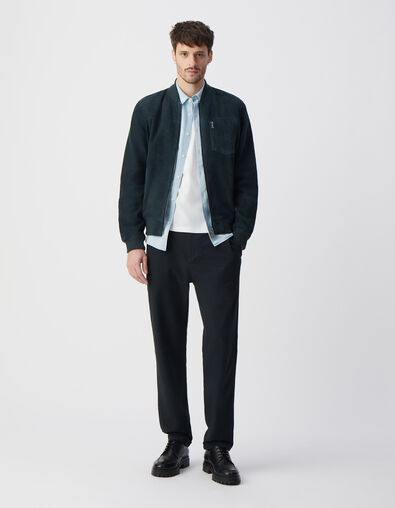 Blouson bomber encre en cuir velours Homme - IKKS