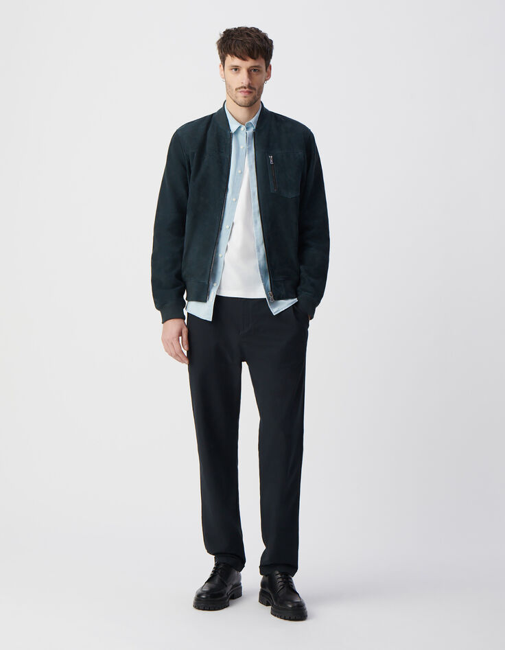 Blouson bomber encre en cuir velours Homme-1