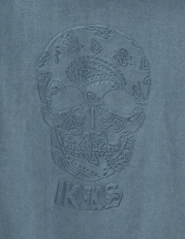 Boys’ blue knit sweater with embossed skull and hood-4