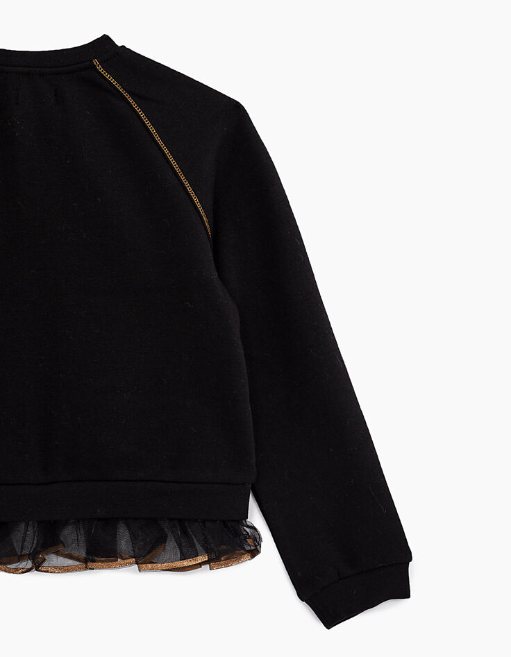 Cardigan noir zippé bordé de tulle fille-5