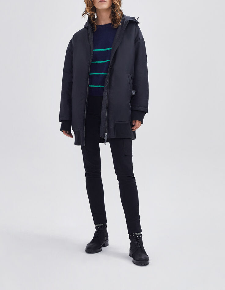 Parka negra largo medio bomber mujer-8