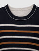 Omkeerbare trui navy en grijs, cognac strepen -5