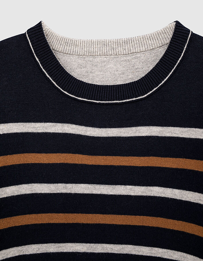 Boys’ navy and grey with cognac stripes reversible sweater - IKKS