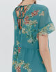 Robe émeraude voile recyclé imprimé bouquet de fleur femme-2