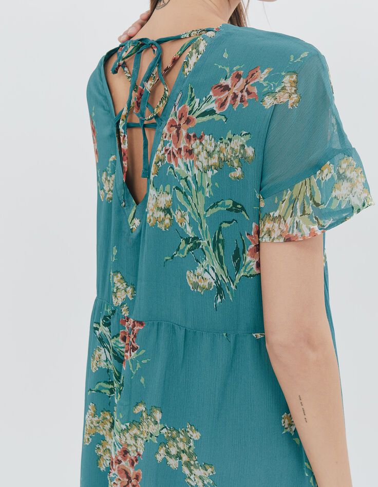 Robe émeraude voile recyclé imprimé bouquet de fleur femme-2 Robe émeraude voile recyclé imprimé bouquet de fleur femme-2